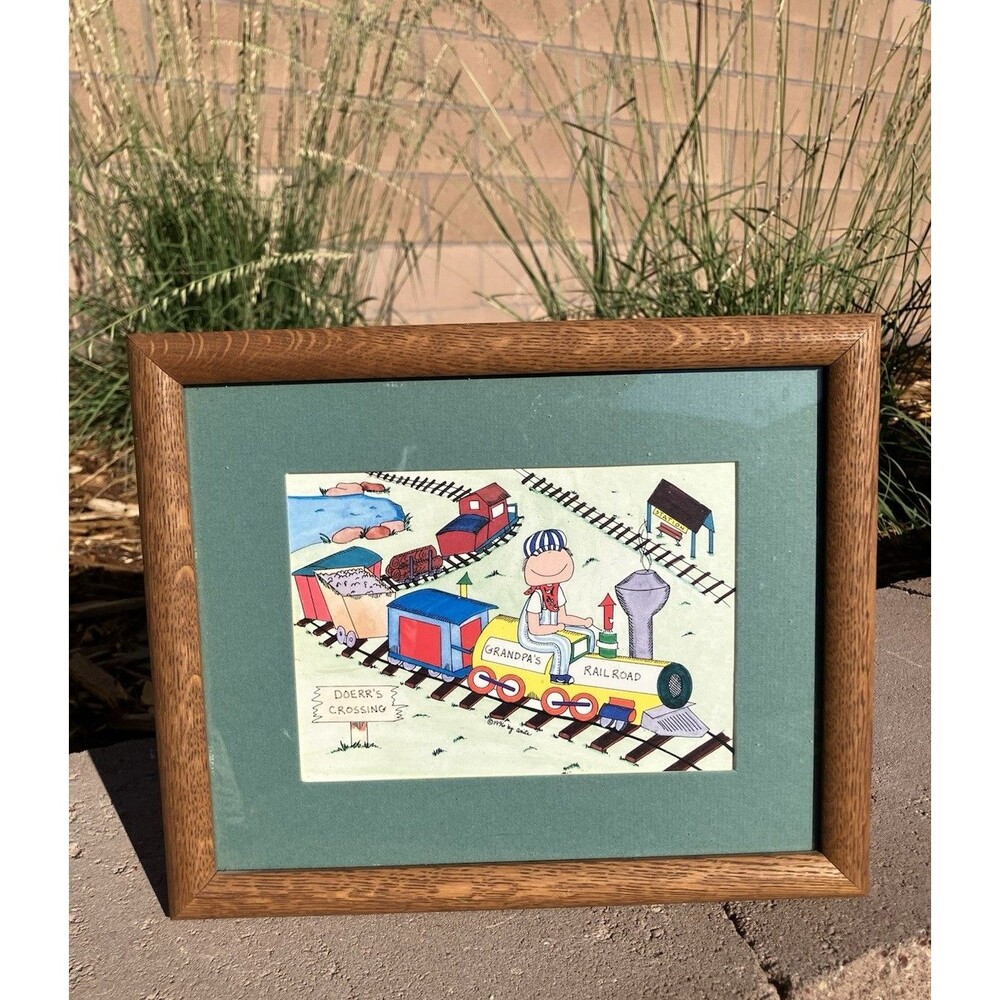 VTG Chuckie’s Cowboy Chuck Railroad Train Cartoon Print Framed 11”x9”